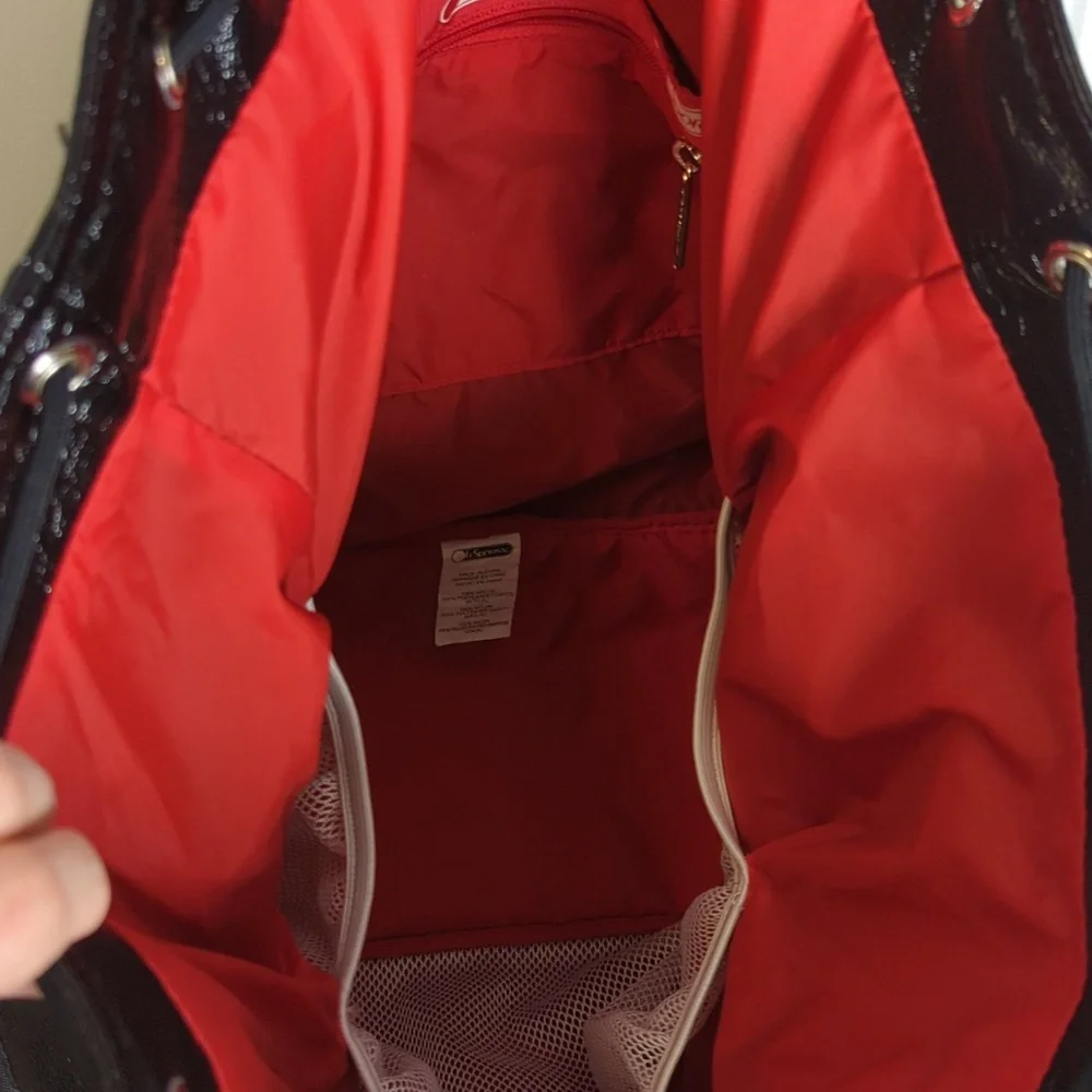 LeSportsac Black Backpack with Red, Pink, White Hearts - Picture 7 of 9